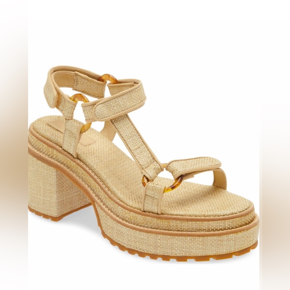NEW Cult Gaia Elka Platform Sandals Raffia Tortoise 38 - Picture 2 of 8